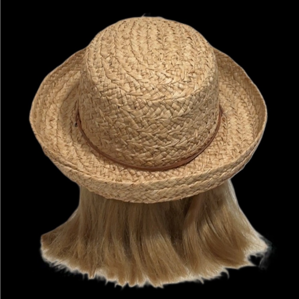 SCALA Raffia Braided Up-Brim Hat with Leather Chin Cord Size Medium - Picture 3 of 12